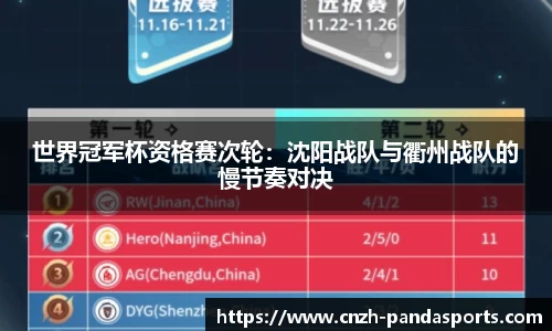 世界冠军杯资格赛次轮：沈阳战队与衢州战队的慢节奏对决